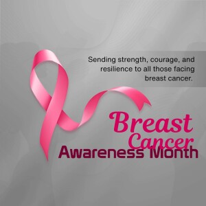 Pink ribbon with text Breast Cancer Awareness Month