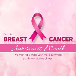 Pink ribbon with text Breast Cancer Awareness Month