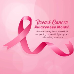 Pink ribbon with text 'Breast Cancer Awareness Month'