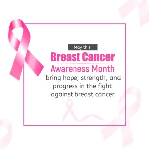 Pink ribbon with text 'Breast Cancer Awareness Month'