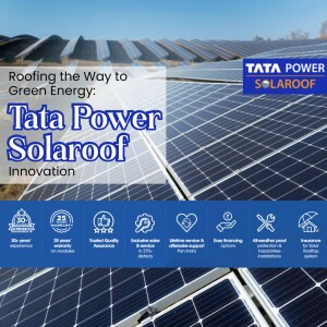 Tata Power Solaroof installation on a rooftop, promoting green energy solutions.
