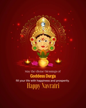 Illustration of Goddess Durga's face with Navratri greetings