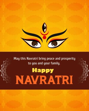 Navratri greeting card with Goddess Durga's eyes and festive text