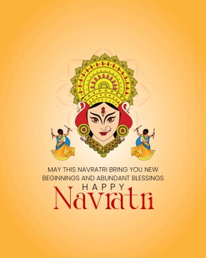 Navratri festival illustration with Goddess Durga's face and devotees