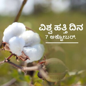 Close-up of cotton plant with text in Kannada