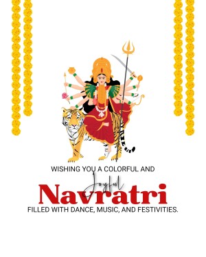 Navratri greeting with Goddess Durga and marigold flowers