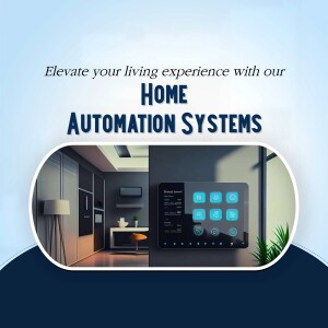 Image of a smart home control panel with a modern kitchen in the background.