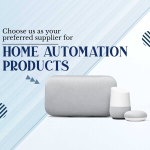 Image of home automation products including smart speakers and a soundbar.