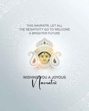 Navratri festive greeting with a depiction of Goddess Durga and a message of positivity.