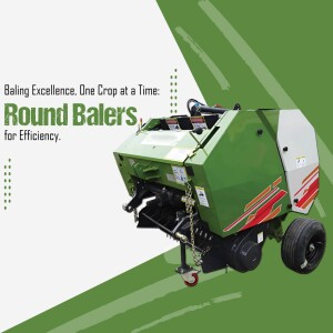 Green and gray round baler agricultural machinery