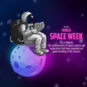 Astronaut reading a book on a planet for Space Week