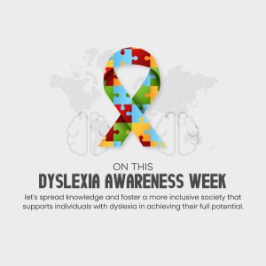 A ribbon made of puzzle pieces in various colors, representing Dyslexia Awareness Week.