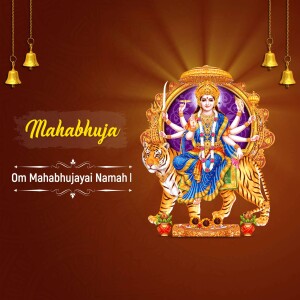 Digital illustration of Goddess Mahabhujaya riding a tiger