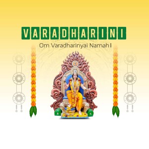 Image of Goddess Varadharini with floral decorations and text