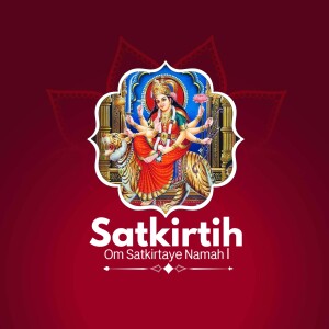 Image of Goddess Durga riding a lion with the text 'Satkirtih Om Satkirtaye Namah'