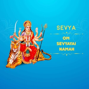Image of Goddess Durga seated on a tiger with weapons in her hands