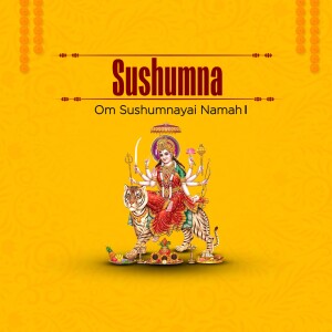 Image of Sushumna Devi, a Hindu Goddess, with a tiger and offerings.