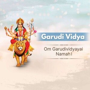 Image of Goddess Durga riding a lion with text 'Garudi Vidya'