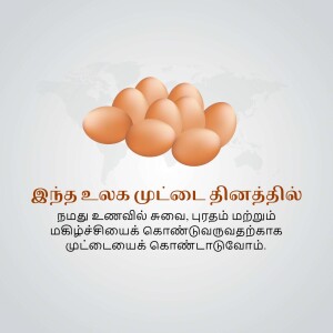 Pile of eggs with Tamil text promoting World Egg Day