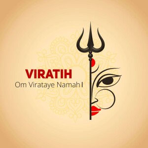 Image of a trident with a face profile and text 'Viratih Om Virataye Namah'