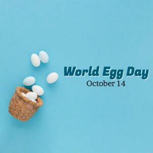 Eggs spilling from a woven basket with 'World Egg Day' text