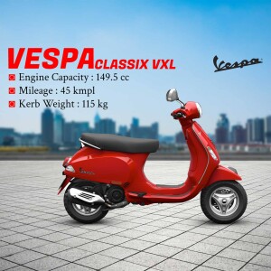 Red Vespa Classix VXL scooter with specifications