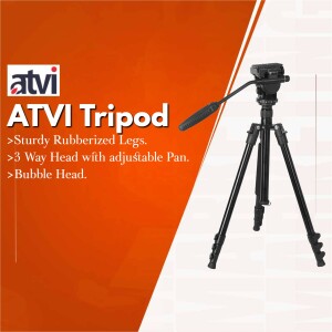 ATVI Tripod with sturdy rubberized legs and 3-way head