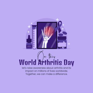 World Arthritis Day illustration with medical symbols and text.