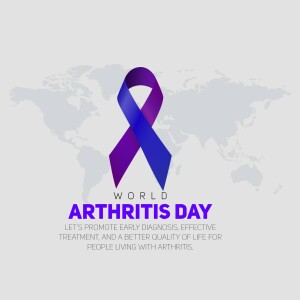 World Arthritis Day ribbon with world map background