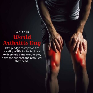 Person holding their knees with highlighted knee pain, promoting World Arthritis Day.
