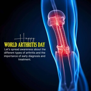 Illustration of a human knee joint with red highlighting, promoting World Arthritis Day.