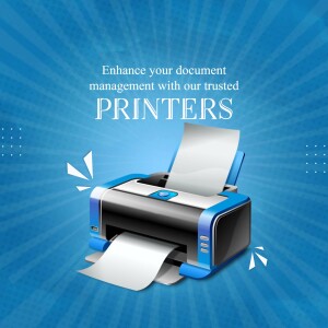 Image of a printer with text promoting document management solutions.