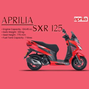 Red Aprilia SXR 125 scooter with specifications