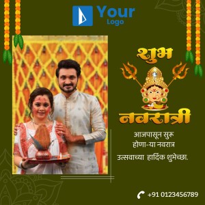 Couple celebrating Navratri with a Durga idol