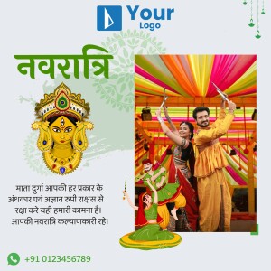Navratri festival image with Durga Maa and people celebrating