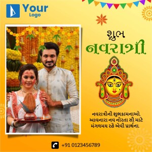 Couple celebrating Navratri with traditional rituals and decorations