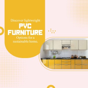 Image of PVC furniture, specifically kitchen cabinets, with text promoting sustainable options.