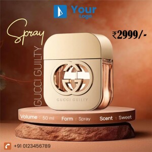 Gucci Guilty perfume bottle on a display stand