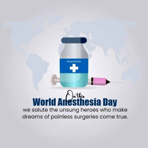 Illustration of a syringe and vial with a medical cross, celebrating World Anesthesia Day.