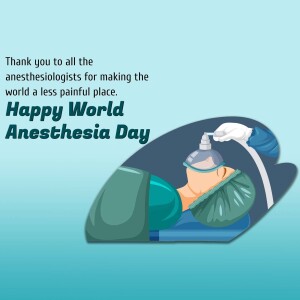 Illustration of a patient receiving anesthesia with text 'Happy World Anesthesia Day'