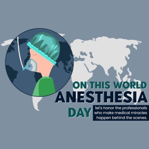 Illustration of a healthcare worker with a mask and the world map, celebrating World Anesthesia Day.