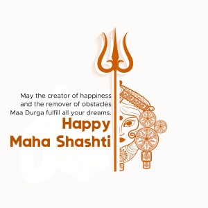 Maha Shashti greeting with Durga's trident and face