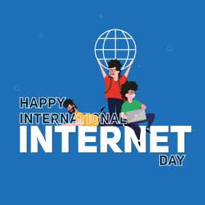Illustration of people interacting with a globe for International Internet Day
