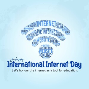 Image depicting a Wi-Fi signal made of words related to the internet, with text celebrating International Internet Day.