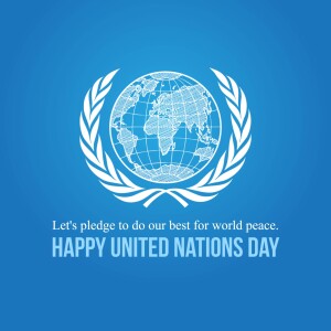 United Nations emblem with text 'Happy United Nations Day'