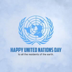 United Nations emblem with text 'Happy United Nations Day'