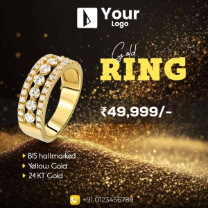 Close-up of a gold ring with diamonds, priced at ₹49,999