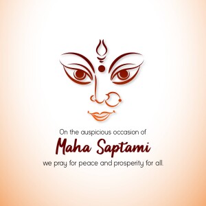 Illustration of Goddess Durga's face with Maha Saptami text