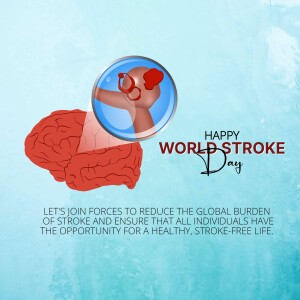 Illustration depicting a brain and a person with a magnifying glass, promoting World Stroke Day awareness.