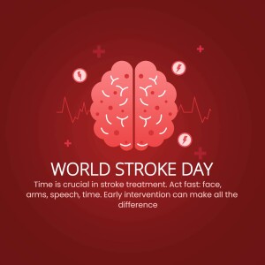 Illustration of a brain with electrical signals and text promoting World Stroke Day